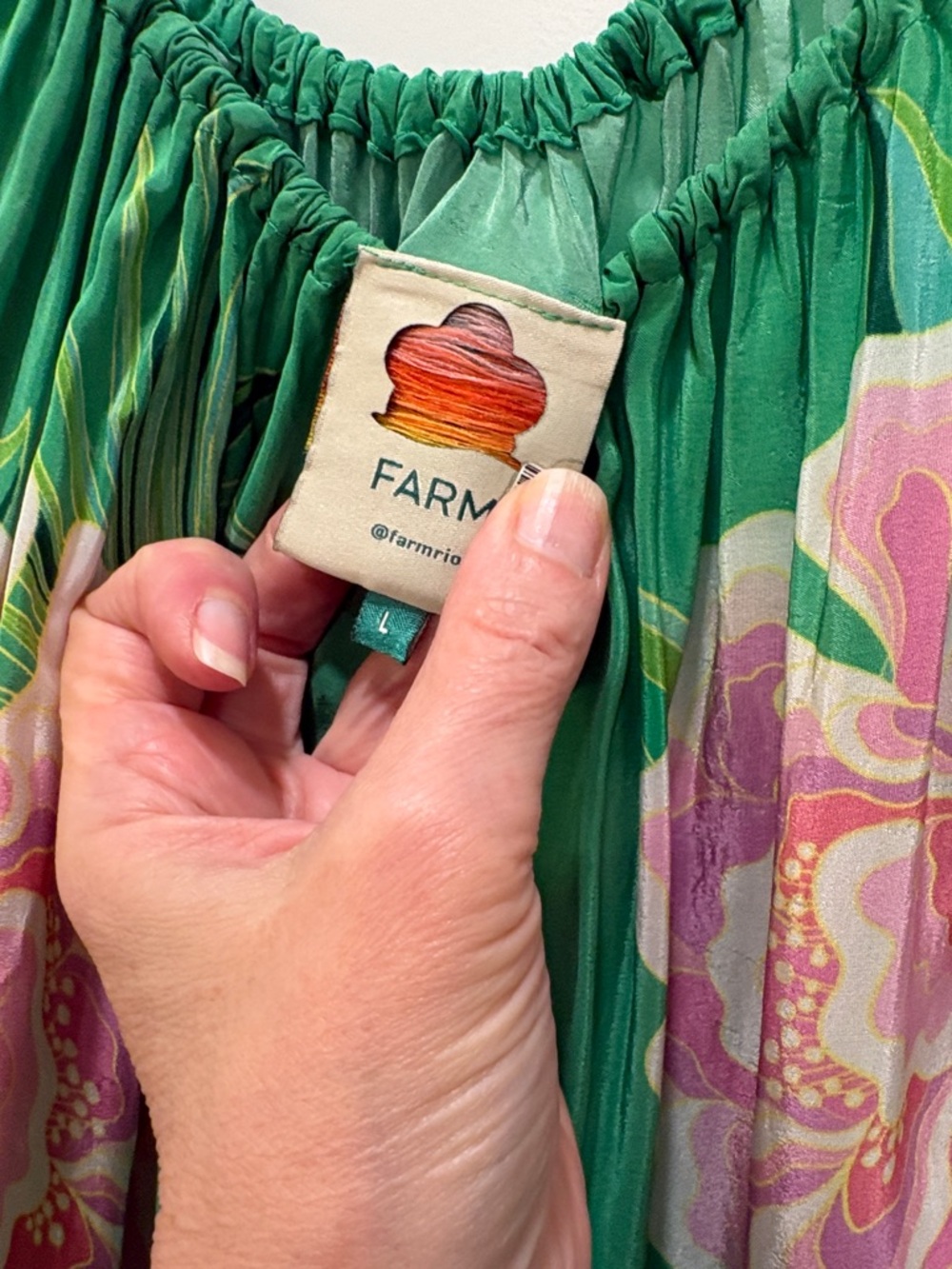 Farm Rio Floral Vibing Maxi Dress Size L Green One Shoulder Tropical - Picture 9 of 10